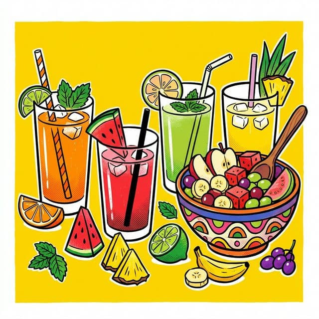 Fresh juices and fruit salad bowls